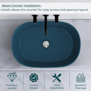 Plantex Ceramic Wash Basin for Bathroom/Oval Counter Top Basin/Tabletop Wash Basin for Home/Office(Pine Blue - 22x14x6 inch)