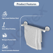 Plantex Stainless Steel Single Towel Rod for Bathroom/12 inch Towel Bar/Towel Holder/Cloth Hanger/Bathroom Accessories - (Chrome)