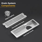 Plantex 304 Grade Stainless Steel Shower Water Drain Channel/12x4 Inch Floor Drain/Drainage Cover/Floor Drain Cover with Removable Grate - (PALO, Chrome)