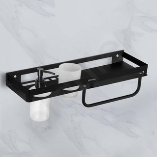 Plantex 4in1 Shelf for Bathroom/Stainless Steel Shelf with Tumbler Holder, Liquid Soap Dispenser and Napkin Holder for Home/Office - Pack of 1 (Black)