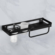 Plantex 4in1 Shelf for Bathroom/Stainless Steel Shelf with Tumbler Holder, Liquid Soap Dispenser and Napkin Holder for Home/Office - Pack of 1 (Black)