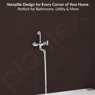 Plantex Wall Mixer for Bathroom 2 in 1 with L-Bend Provision for Overhead Shower/Pure Brass Mixer Tap for Bathroom with Water Saving Nozzle Tap- Pack of 1 (Col-1018-Chrome)