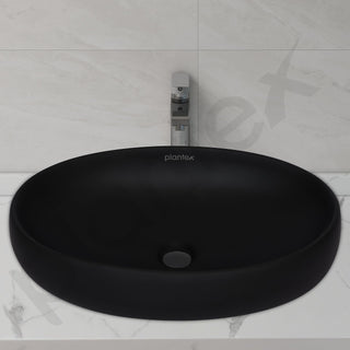 Plantex Ceramic Wash Basin for Bathroom/Table Top Ceramic Basin/Black Washbasin for Bathroom - (CRETA-NS-BLACK-MATT, 23 x 15 x 5.5 Inch)