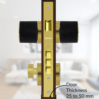 Plantex Brass Heavy Duty Door Lock/Main Door Mortise Lock Handle/Handle Set for Home/Office - Door Accessories- (APS-PT0010- Gold - Black)