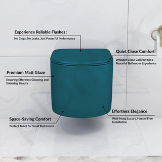 Plantex Ceramic Wall Hung Commode for Toilet/Rimless Washdown Western Commode/Western Toilet with Soft Close Toilet Seat Cover- P Trap (Pine Blue)