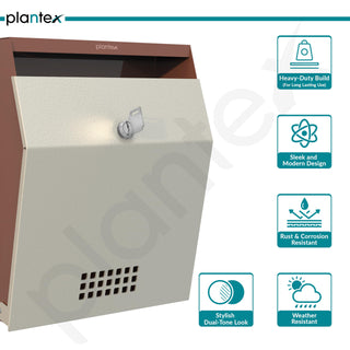 Plantex Letter Box/Suggestion Box with Key Lock/Post Box for Gate Home/Office/Complaint Box/Wall Mounted Mail Box - GI Steel (Orchid & Ivory)