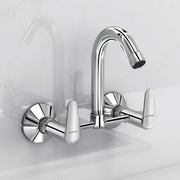 Plantex Pure Brass Bathroom Basin Mixer with Swivel Spout/Double Handle Hot & Cold Water Tap for Kitchen Sink with Brass Wall Flange & Teflon Tape (DOL-2315, Chrome)