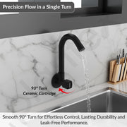 Plantex Single Lever Kitchen Sink Tap with Water Saving Aerator and Brass Spindle Tap/Quarter Turn Sink tap for Kitchen Basin with Wall Flange and Teflon Tape (Black)