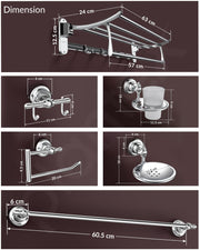 Plantex Bathroom Set - Stainless Steel Folding Towel Rack with 304 Grade Skyllo Bathroom Accessories Set of 5 - Towel Rod/Napkin Ring/Tumbler Holder/Soap Holder/Robe Hook - Combo (Chrome)
