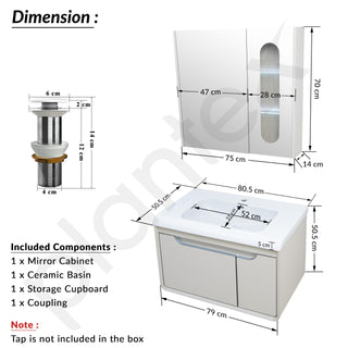 Plantex Unbreakable Wall Mount Wash Basin with Cabinet Full Set/Plywood Bathroom Vanity with Mirror, Coupling & Cabinet Motion Sensor Light (NZBC-35)