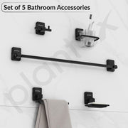 Plantex 304 Grade Stainless Steel Bathroom Accessories Set of 5 - Towel Rod/Hand Napkin Hanger for Wash Basin/Soap Case/Toothbrush Holder/Robe Hook - Darcy (Black)