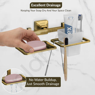 Plantex 304 Grade Stainless Steel Soap and Brush Holder Stand for Bathroom and Wash Basin/Bathroom Accessories - Squaro (Antique)