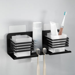 Plantex Stainless Steel Double Tumbler Holder/Toothbrush Stand for Bathroom/Toothpaste Holder/Bathroom Accessories - Pack of 1 (Black)