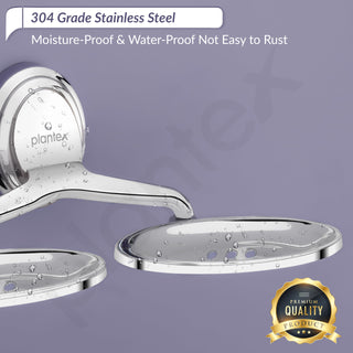 Plantex 304 Grade Stainless Steel Double Soap Holder for Bathroom/Soap Stand/Wall Mounted Soap Holder/Bathroom Accessories - Cubic(Chrome)