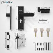 Plantex Door Lock Set - Main Door Lock Plate Handle Set/Mortise Lock with 3 Keys/Lock Body and Cylinder - Pack of 1 (OHMH-21, Z-Black & PVD Black)