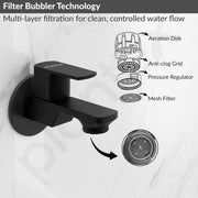 Plantex Single Lever Water Tap for Bathroom with Water-Saving Aerator/Wall Mount Bib Cock with Wall Flange and Teflon Tape/Brass Spindle Bib Tap for Home (Saga-Black)