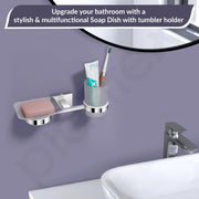 Plantex 304 Stainless Steel Soap and Brush Holder for Bathroom/Soap Dish/Tumbler Holder/Bathroom Accessories (Benz - Chrome)