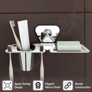 Plantex Stainless Steel 2in1 Soap Holder with Tumbler Holder/Bathroom Accessories - (Chrome)
