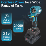 Plantex 21V Brushless - Mainframe Multi-Power Tool with Battery and Charger/7in1 Function/Variable Speed up to 24000 RPM Multi-Head Power Tool - (Tools Not Include) (Blue & Black)