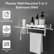 Plantex Stainless Steel 4in1 Multipurpose Bathroom Shelf/Bathroom Steel Rack with Soap Dish, Towel Rod and Tumbler Holder-Chrome (18x5 inches)