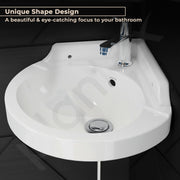 Plantex White Corner Wash Basin/Wall Mount Basin for Bathroom/Ceramic Tabletop Basin with 10 Years Glaze Warranty by Plantex/Small Corner Sink (Breva, 14.5 x 14.5 x 5 Inch)