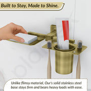 Plantex Soap Dish with Tumbler Holder/Soap Stand/Stainless Steel Soap Case with Toothbrush Holder/Bathroom Accessories - Pack of 1, Aqua (Brass Antique)