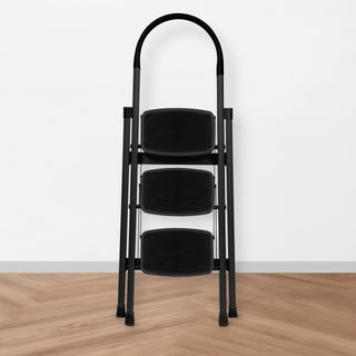 Plantex 3-Step Ladder for Home | Wide Anti Skid Step Foldable Ladder | Multipurpose Heavy-Duty Ladder (Black)