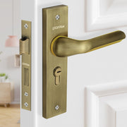Plantex Heavy-Duty Door Lock Set - Main Door Lock Handle Set/Mortise Lock with 3 Keys, Brass Lock Body & Cylinder (8121 - Brass Antique & PVD Gold)