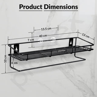 Plantex Bathroom Organizer Without Drill/GI Steel Multipurpose Bathroom Shelf/Wall Mounted Storage Rack/Towel Holder/Self Adhesive Bathroom Shelf- Wall Mount (Black)