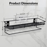 Plantex Bathroom Organizer Without Drill/GI Steel Multipurpose Bathroom Shelf/Wall Mounted Storage Rack/Towel Holder/Self Adhesive Bathroom Shelf- Wall Mount (Black)