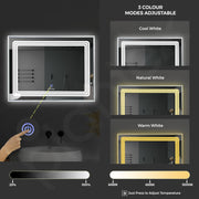 Plantex Glass LED Mirror for Bedroom/Wall with 3 Lighting Option/Smart Mirror for Living Room/Bedroom/Dressing Room - Rectangle Shape (18 X 24 Inch)