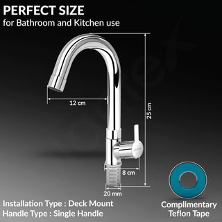 Plantex Kitchen Sink Tap with Water Saving Aerator/Sink Tap for Kitchen Basin with 360° Swivel Spout/Bathroom Accessories - (Rio, Chrome)