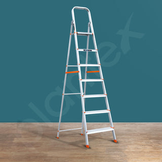 Plantex Legend Aluminium Folding 7 Step Ladder for Home - 7 Step Anti Skid Ladder/Wide Step Ladder (Orange-Silver)