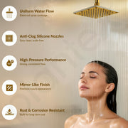 Plantex Stainless Steel Overhead Shower 6 x 6 inch with Water-Saving Technology/High pressure Rain Shower Head without Arm/Bathroom Shower -(Sandwich-PVD Gold)
