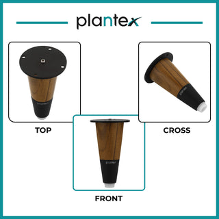 Plantex 4 Inch Sofa Legs for Bed Furniture/Sofa Legs for Table/Sofa Support Legs with Rubber Grip (Black, 6 Pcs)