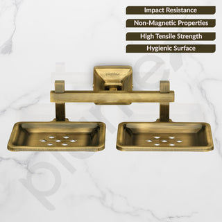 Plantex 304 Grade Stainless Steel Double Soap Holder for Bathroom/Dual Soap Dish/Soap Stand/Bathroom Accessories - Squaro (Brass Antique)
