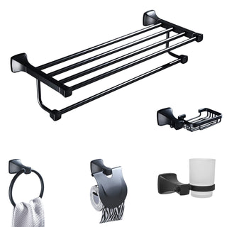 Plantex Space Aluminium Black Bathroom Accessories Set of 5-pcs/Bathroom Hardware Set (Towel Rack/Napkin Ring/Paper Holder/Soap Dish/Tumbler Holder)