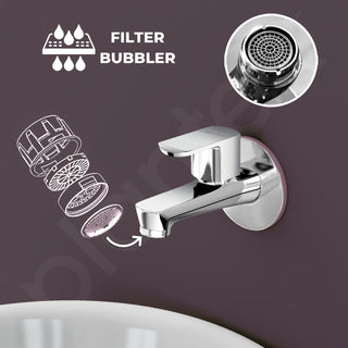 Plantex Water Tap for Bathroom with Water-Saving Tap/Wall Mount Bib Tap with Wall Flange and Teflon Tape/Basin Tap for Home (CRM-1281-Mirror Chrome Finish)