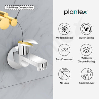 Plantex Pure Brass PAC-1802 Bib Cock Water Tap with Water Saving Aerator/Bib Tap with Brass Wall Flange and Teflon Tape-7 Year Warranty (Mirror Chrome Finish)