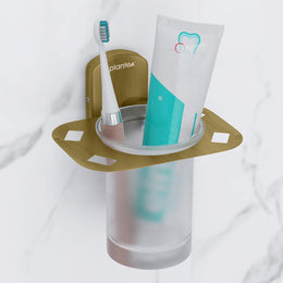 Plantex 304 Grade Stainless Steel Tumbler Holder/Tooth Brush Holder for Bathroom/Bathroom Accessories - Parv (Brass Antique)