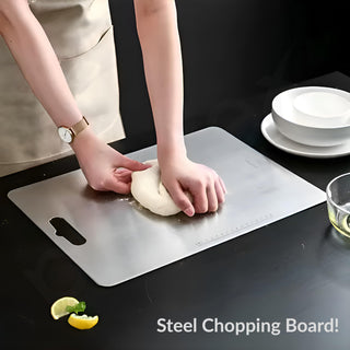 Plantex Stainless Steel Chopping Board for Kitchen Use/Rust-Proof Vegetable Cutting Board with Hygenic Surface (Chrome, Pack of 1, 31 x 20.5 cm)