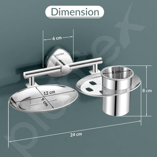 Plantex J4 Stainless Steel Soap Dish with Tumbler Holder/Soap and Brush Holder for Bathrooom/2 in 1 Soap Holder with Toothbrush Holder/Bathroom Accessories (Chrome Finish) Angel