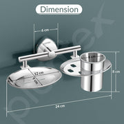 Plantex J4 Stainless Steel Soap Dish with Tumbler Holder/Soap and Brush Holder for Bathrooom/2 in 1 Soap Holder with Toothbrush Holder/Bathroom Accessories (Chrome Finish) Angel