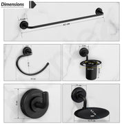 Plantex 304 Grade Stainless Steel Bathroom Accessories Set of 5 - Towel Rod/Hand Napkin Hanger for Wash Basin/Soap Case/Toothbrush Holder/Robe Hook - Daizy (Black)