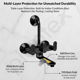 Plantex Brass Wall Mixer for Bathroom with L-Bend Connector for Shower/Mixer Tap/Mixer for Bathroom with 7-Year Manufacturer's Warranty-(Orn-218- Pvd Black)
