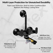 Plantex Brass Wall Mixer for Bathroom with L-Bend Connector for Shower/Mixer Tap/Mixer for Bathroom with 7-Year Manufacturer's Warranty-(Orn-218- Pvd Black)