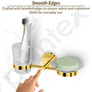 Plantex 304 Stainless Steel Oreo Soap and Brush Holder/Tumbler Holder/Tooth Brush Holder/Soap Holder for Bathroom Accessories - (Gold)