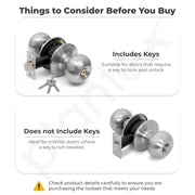 Plantex Stainless Steel Door Lock - Cylindrical Lock With 3 Keys/Tubular Door Knob/Lock For Main Door/Bedroom (Matt)