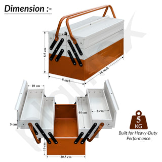 Plantex Tool Box Empty/18" Metal Tool Organizer 5- Compartments Metal Tool Boxs/Empty Tool Boxs/Tools Organizer Box - (Brown & Ivory)