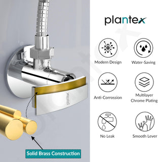 Plantex Pure Brass Angle Valve for Bathroom/Single Lever Angle Cock/Stop Cock with Wall Flange/Kitchen and Bathroom Accessories (ZUR-1504, Chrome)